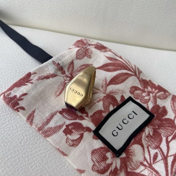 NEW Vintage Gucci Brass Pyramid Purple Stone Amethyst Ring Size M - Picture 4 of 6